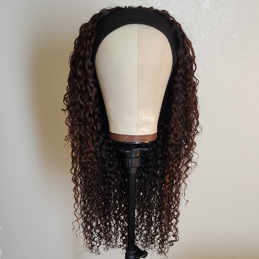 New Deep Wave Curly Human Hair Headband Wig